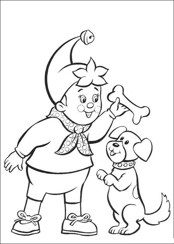 Noddy Gives A Bone To A Dog  Coloring Page